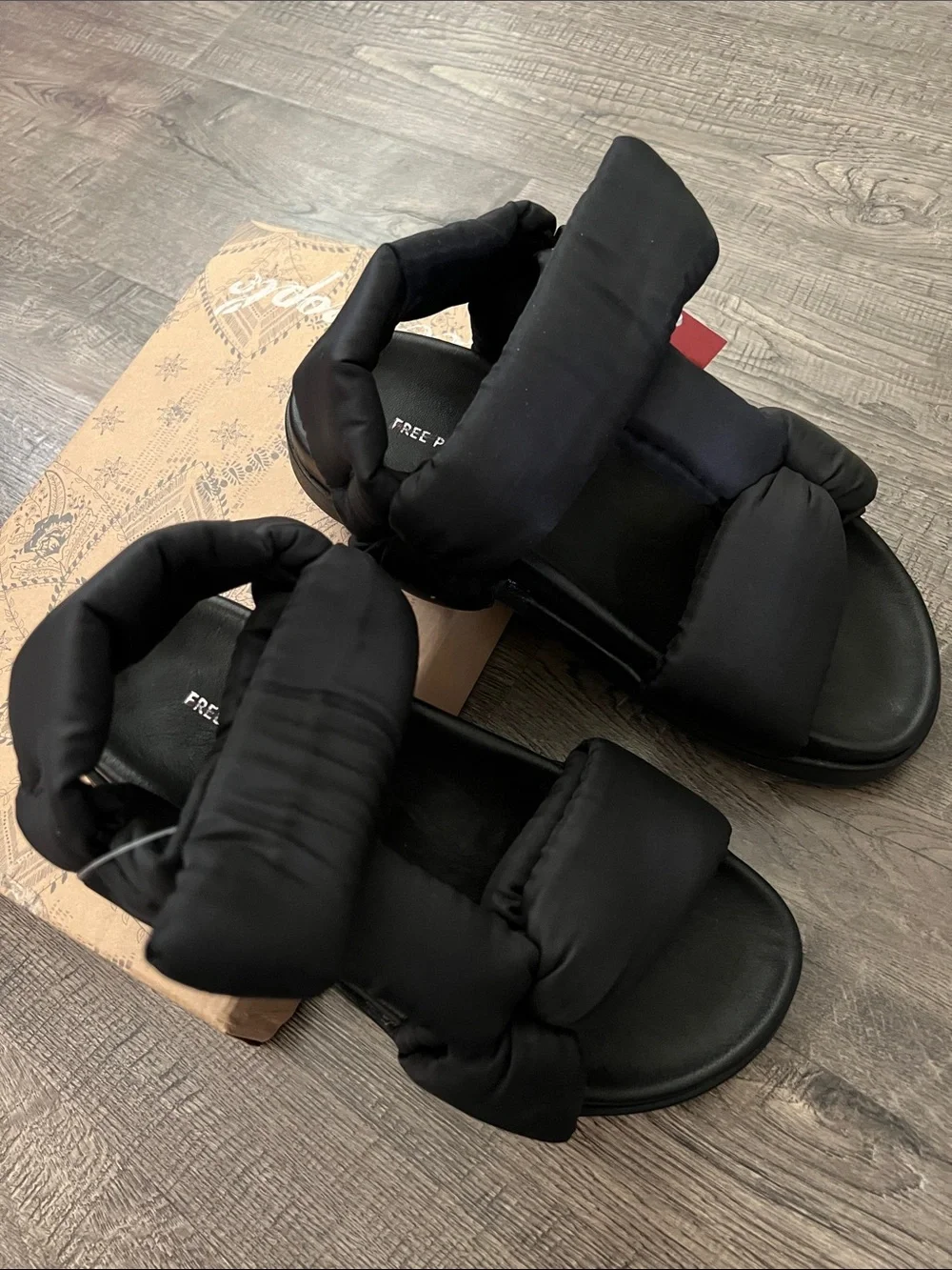 Free People Sun Salutation Black Padded Strap Slide Sandals